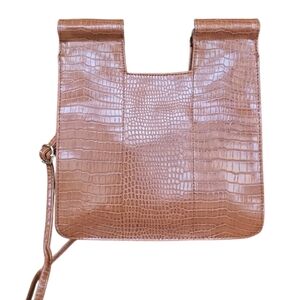 Beis Cognac Brown Croc Embossed Faux Leather Crossbody Travel Bag